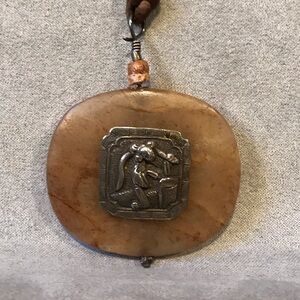 Silver and Brown Stone Pendant Necklace